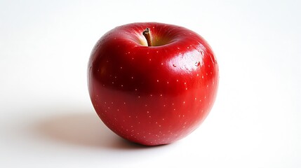Juicy Red Apple: A single juicy red apple with a glossy skin, placed on a simple white background, highlighting its vibrant color and natural texture