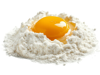 a egg yolk on top of flour against isolated on a transparent background