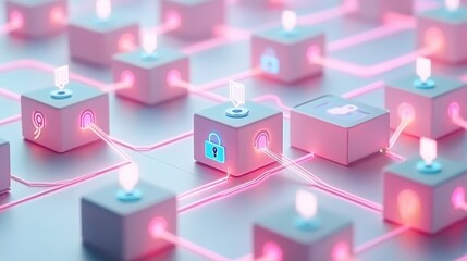 Fototapeta premium Pink cube secured by lock, visual representation of data protection, access control, and security