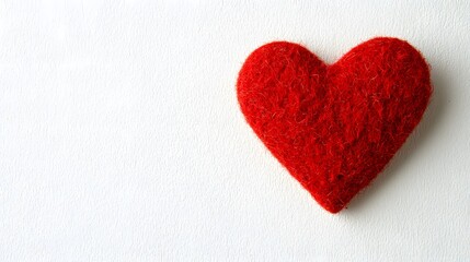 Obraz premium Simple Red Heart Made From Fur on a Right Side of Clean White Concrete Background