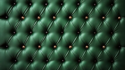 Luxurious green leather tufted upholstery featuring a diamond pattern with golden button details,...