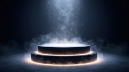 Obraz premium Dramatic Spotlight on Three-Tiered Podium with Misty Atmosphere