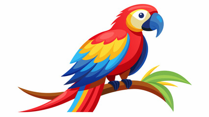 Vibrant Scarlet Macaw Perched on a Branch – Colorful Tropical Bird Illustration