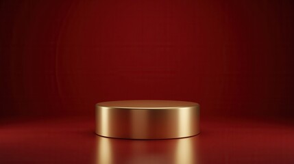 Elegant golden podium display on red background for product showcase