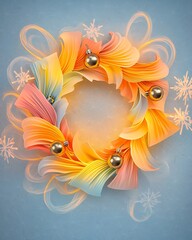 Fototapeta premium Pastel Glowing Christmas Wreath Adorned with Colorful Ribbons and Shiny Ornaments, Perfect for Holiday Celebrations and Festive Decor