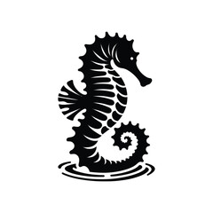 Seahorse Silhouette Stencil on White Background. Vector Icon Illustration Design