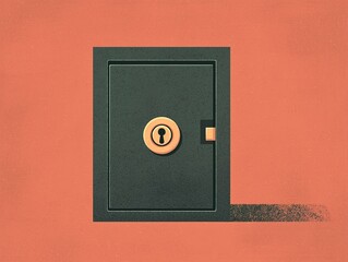 A green safe with a round lock against a textured orange background, symbolizing security and protection of valuables. Cybersecurity