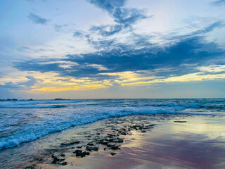 Beautiful Hikkaduwa Beach Embraced by Sunset’s Glow in Sri Lanka