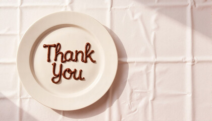 Thank you written in chocolate on a white plate, International Thank You Day