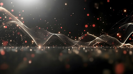 Abstract glowing particles wave, dark background, digital art, technology concept, website banner.
