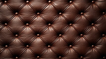 Fototapeta premium Textured brown leather upholstery with tufted design