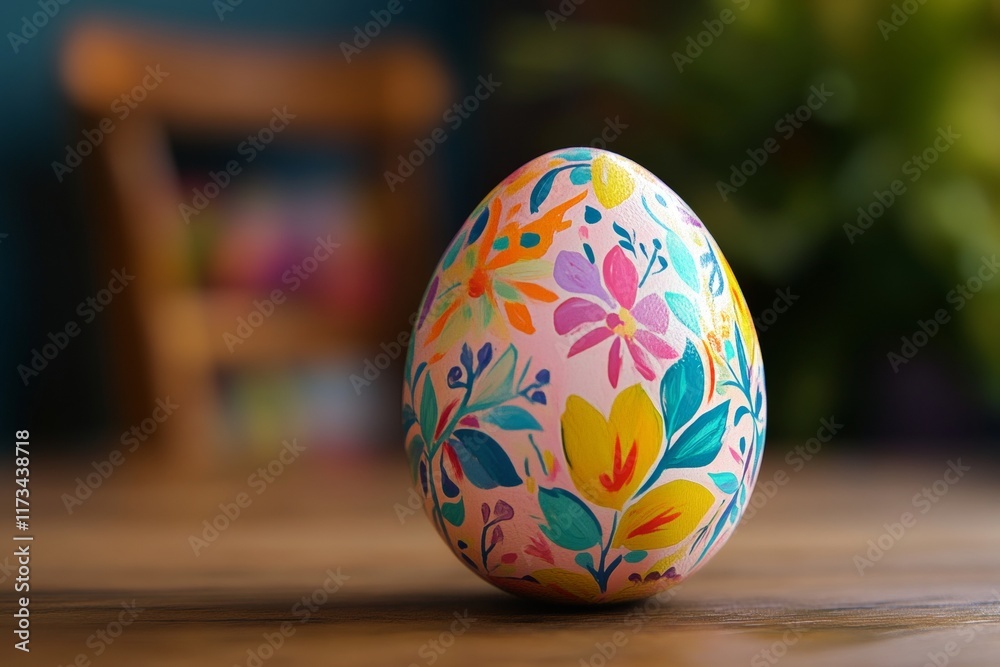 Wall mural Hand,Painted Floral Easter Egg , Vibrant Springtime Decor