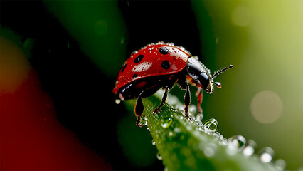 Obraz premium Ladybug - Insect, Bug, Beetle, Nature, Microphotography, Close-up, Detailed, Magnified, High-Resolution, Professional, Focus