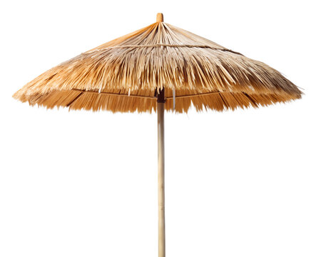 straw beach umbrella with beach chair isolated on a transparent background
