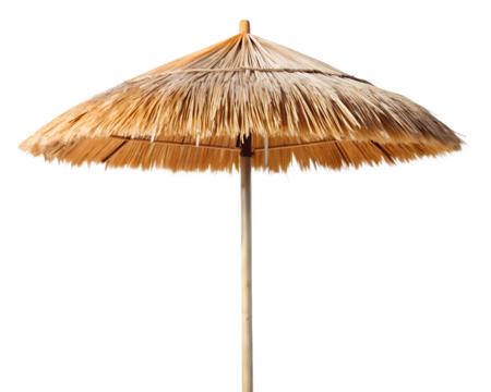 straw beach umbrella with beach chair isolated on a transparent background