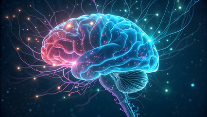 Colorful Abstract Representation of Brain with Neural Connections