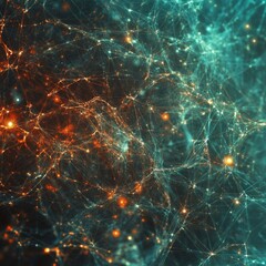 Abstract Colorful Texture with Data Connections and Interconnected Web of Light Particles in Vibrant Patterns