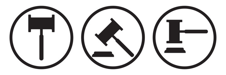 Gavel icon set. judge gavel icon vector. law icon vector. auction hammer