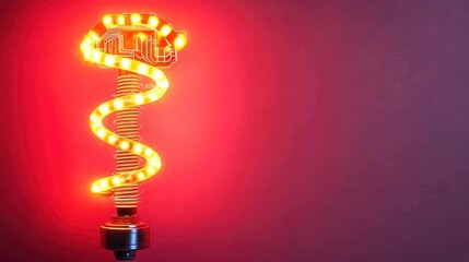 Obraz premium Red spiral energyefficient light bulb, modern lighting solution for home and office
