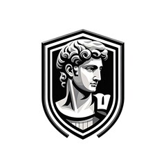 Classic Logo of a Roman Statue in Modern Shield Design