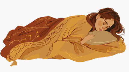 Peaceful Young Girl Sleeping with Pillow and Blanket Vector Illustration