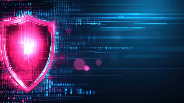 Red shield on dark background, symbol of security, protection, and safety red