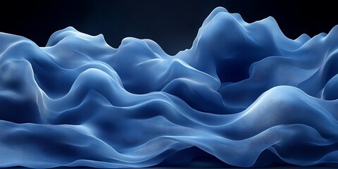 Fototapeta premium Blue fabric waves, abstract background, digital art, website design.