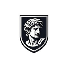 Classic Logo of a Roman Statue in Modern Shield Design