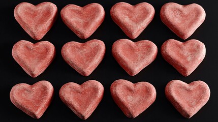 Obraz premium Twelve Red Heart Shapes Pattern on Black Background