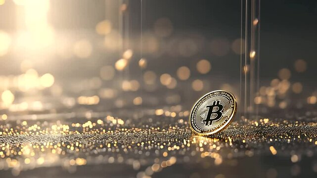 1_Digital Gold Coin Emerging from Blockchain Matrix