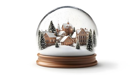 Naklejka premium Cozy Winter Wonderland Miniature Snowy Village in Glass Globe on Wooden Base