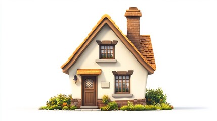 Charming Cottage Nestled in Lush Garden Landscape with Flowers and Foliage