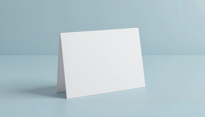 Naklejka premium Horizontal Card Mockup, Blank greeting card on pastel blue background