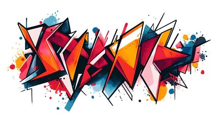 Vibrant Geometric Abstract Graffiti Art on Wall