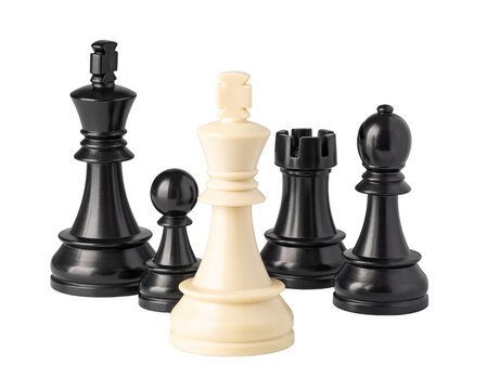 White king chess piece standing out from black chess pieces