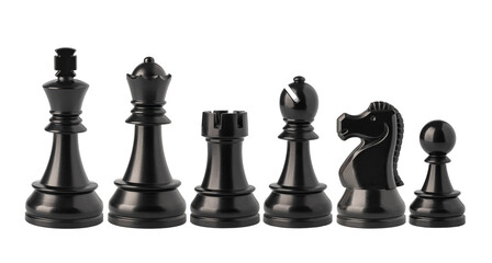 Black and white chess pieces floating on white background