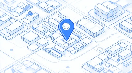 Fototapeta premium Blue GPS pin icon over a white street map, indicating location
