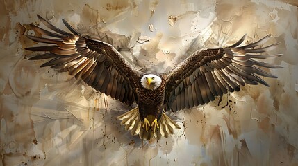 A 3D painting of a majestic eagle soaring, with a mockup at the center of the wall. full ultra hd, high resolution