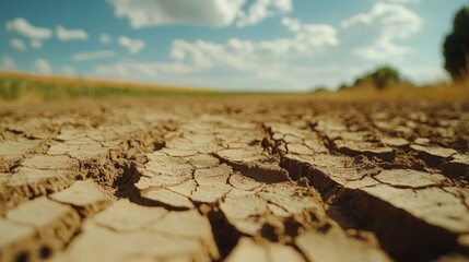 Obraz premium Dry, cracked soil texture illustrating water scarcity in nature.
