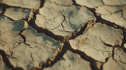 Fototapeta premium Dry, cracked soil texture illustrating water scarcity in nature.