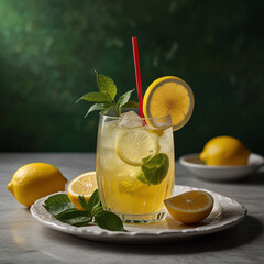 Fresh orange juice in glass cup next to a sliced orange