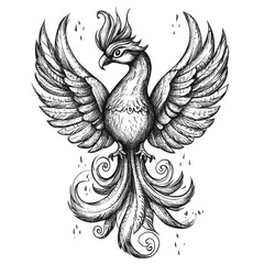 Fototapeta premium A detailed illustration of a mythical bird with elaborate wings and feathers.