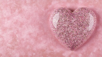 Pink Glitter Heart on Sparkling Background Valentines Day