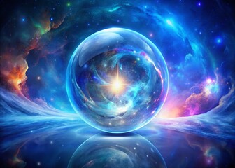 Obraz premium Panoramic Crystal Sphere Glowing Blue Energy - Mystical Fantasy Orb