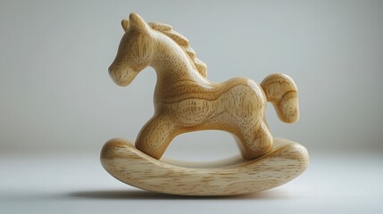 Wooden rocking horse toy on white background.