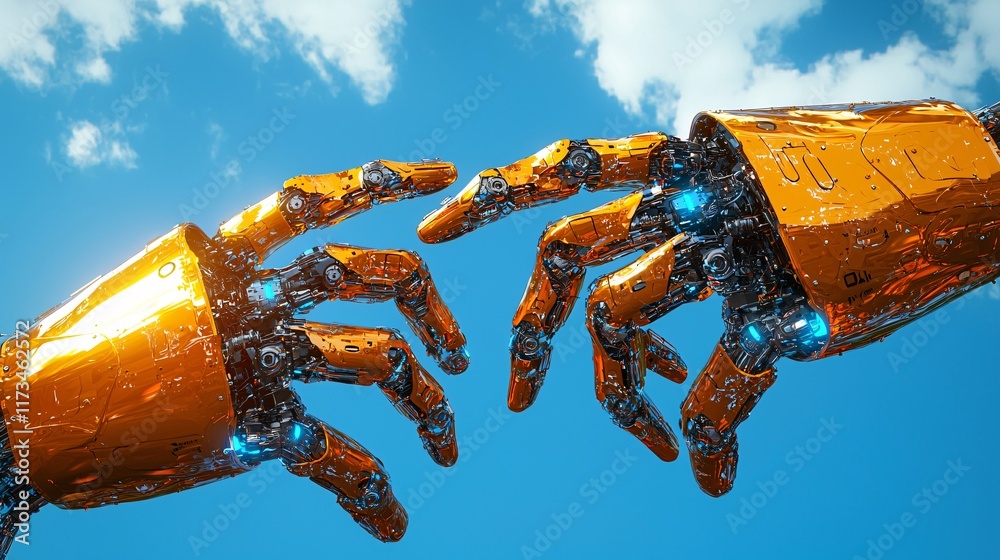 Poster Detailed view of robotic surgical arms with precision tips in action Stock Photo with side copy space