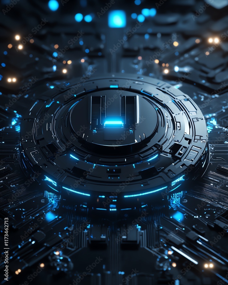 Poster highspeed security and data protection concept, digital closed padlock hovering over virtual button,
