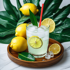 Fresh orange juice in glass cup next to a sliced orange