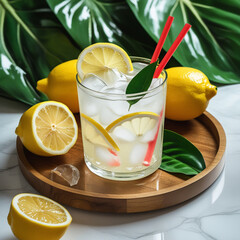 Fresh orange juice in glass cup next to a sliced orange