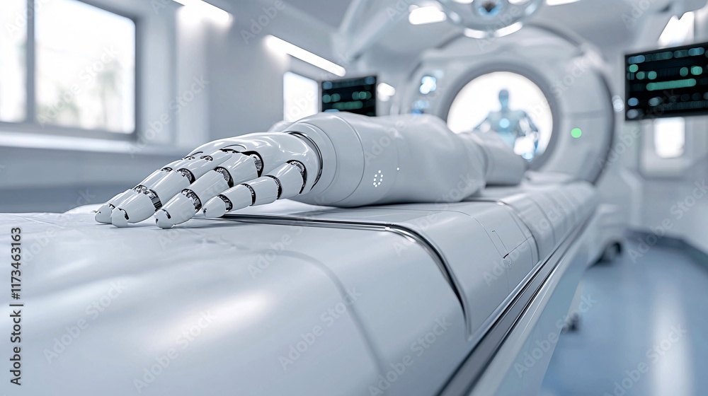 Poster technological advancements in robotic surgery illustrated in a futuristic setup stock photo with sid